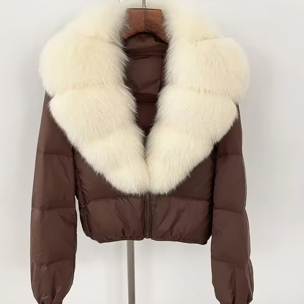 Down Coat Women Winter Real Natural Fox Fur Collar V-neck Thick Warm Duck Down - Picture 5 of 7